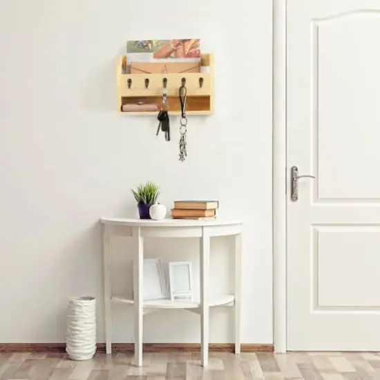NEX&trade; Brown Wood Wall Mounted Mail & Key Holder {7}