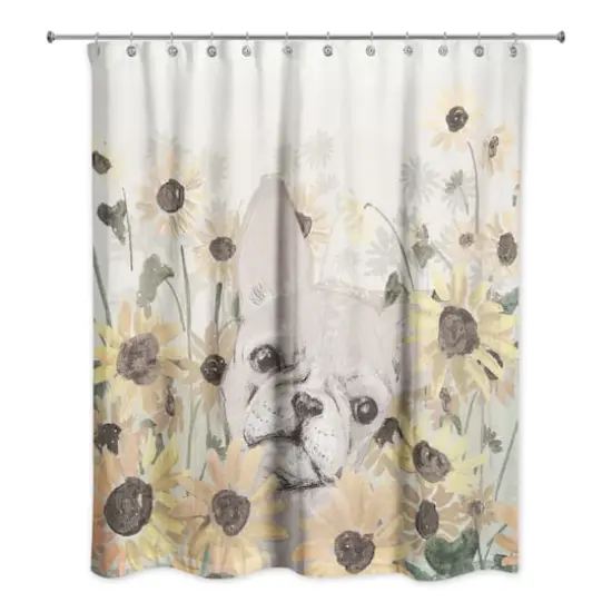 Frenchie Sunflower Field 71" x 74" Shower Curtain {3}