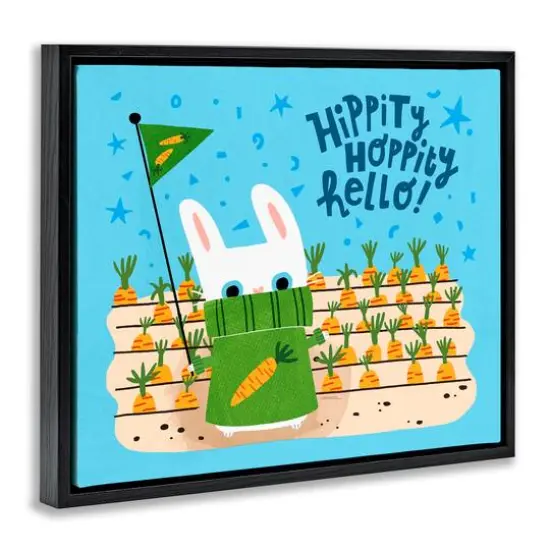 Stupell Industries Hippity Hoppity Hello Bunny Floater Framed Art Black {4}