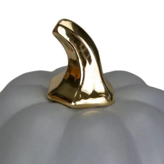 7" Gray & Gold Fall Harvest Ceramic Pumpkin Decoration {5}