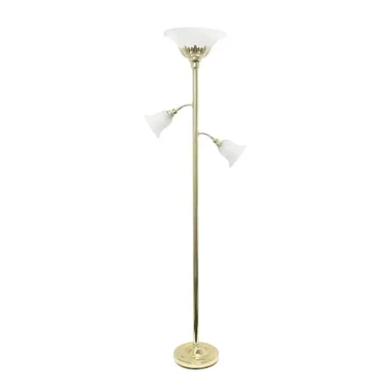 Lalia Home Torchiere Floor Lamp with 2 Reading Lights Gold/White Shades {1}