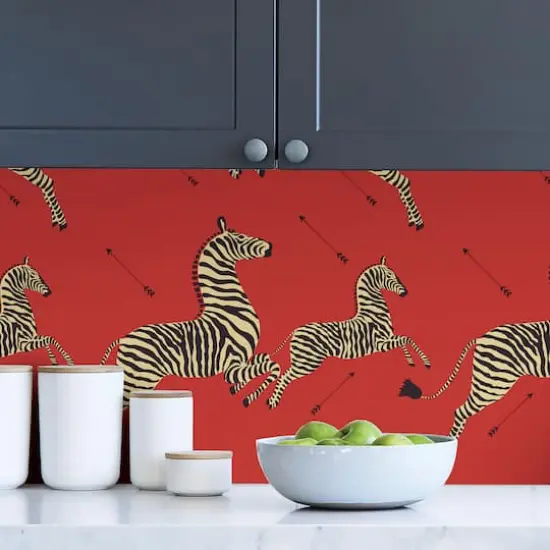 Scalamandre Masai Red Zebra Safari Peel & Stick Wallpaper {5}