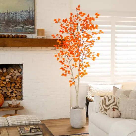 7ft. Autumn Paper Birch Artificial Fall Tree {9}