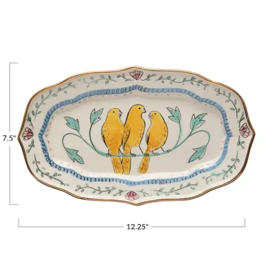 Hello Honey&reg; 12" Multicolor Decorative Ceramic Platter with Painted Bird Design {1}