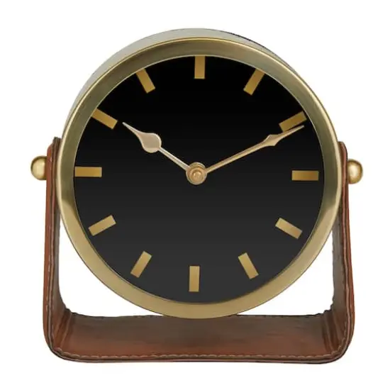 Stainless Steel Clock with Leather Stand Gold {1}