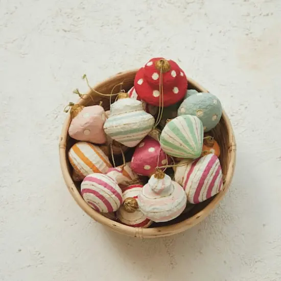 Hello Honey&reg; 3.5" Handmade Paper Mache Ornament Set with Metallic Gold Details {3}