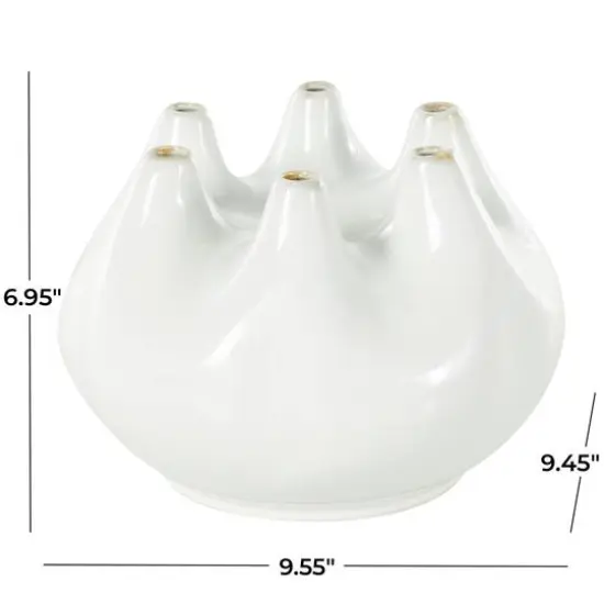 10" Wide White Multi Opening Ceramic Vase {8}