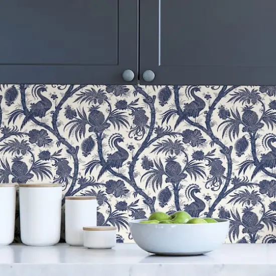 Scalamandre Indigo Balinese Peacock Peel & Stick Wallpaper {5}