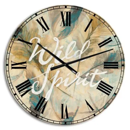 Designart Wild Spirit Blue & Cream Cottage Feathers Traditional Wall Clock {1}
