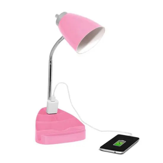 LimeLights 18.5" Gooseneck Desk Lamp with Tablet Stand and Charging Outlet Pink {5}