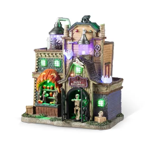 Glitzhome&reg; 11"H Lighted Resin Halloween Haunted House Village {1}