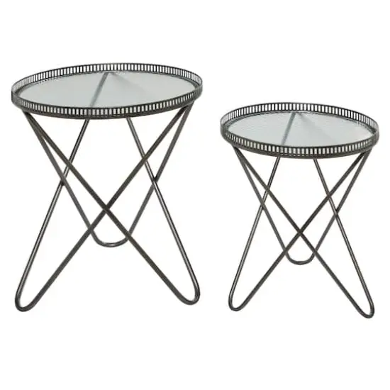 Gray Round Metal Industrial Accent Table Set {1}
