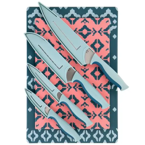 Spice by Tia Mowry Savory Saffron Blue & Pink 10 Piece Knife and Cutting Board Cutlery Set {1}