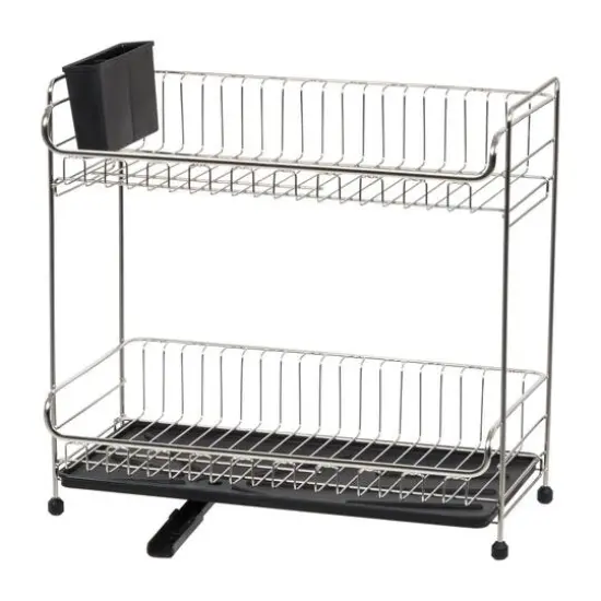 IRIS&reg; 17" Stainless Steel 2-Tier Dish Rack Black {1}