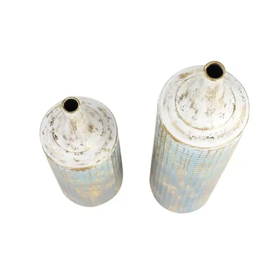 Set of 2 Turquoise Metal Rustic Vase, 25", 18" {3}