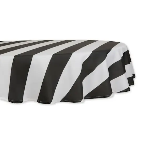 Black Cabana Stripe Print Outdoor Tablecloth, 60" Round {1}