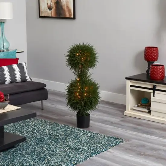 3.5ft. Pre-Lit Potted Cedar Double Ball Topiary Tree {8}
