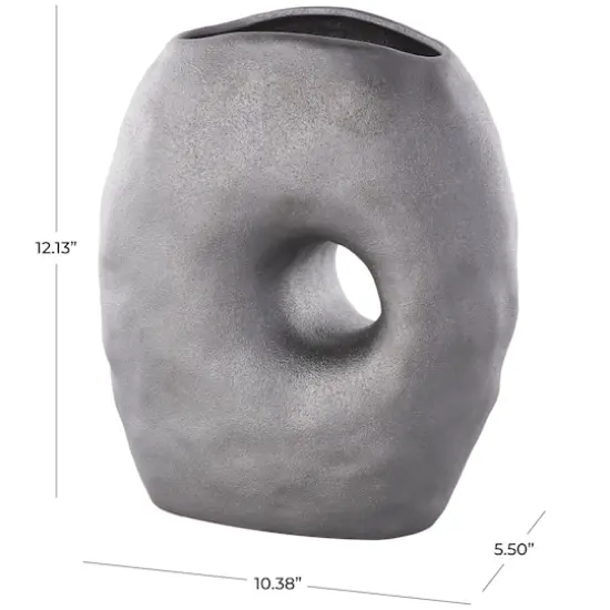 12" Gray Abstract Wavy Donut Ceramic Vase with Cutout Center {5}