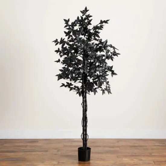 6ft. Artificial Halloween Black Maple Tree with Natural Trunk {7}