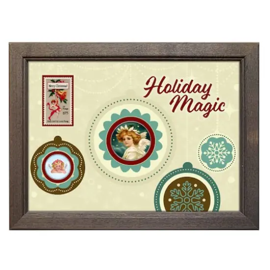 Holiday Magic Colorized Angels Half Dollar and Nickel Coins with Stamp in Wood Frame {1}