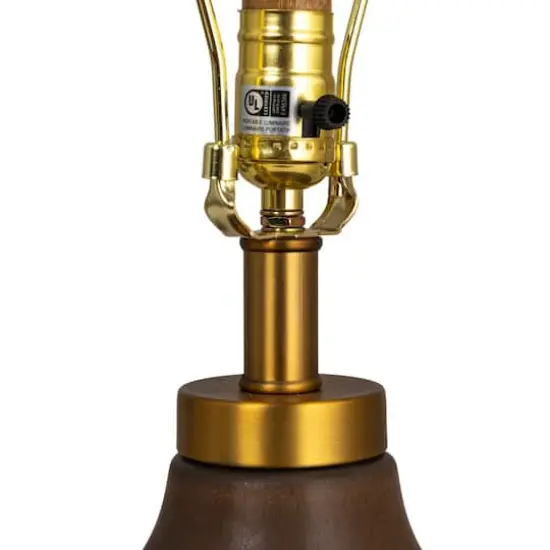 Hello Honey&reg; Brown Stone Glaze Round Stoneware Table Lamp with Classic Cream Drum {4}