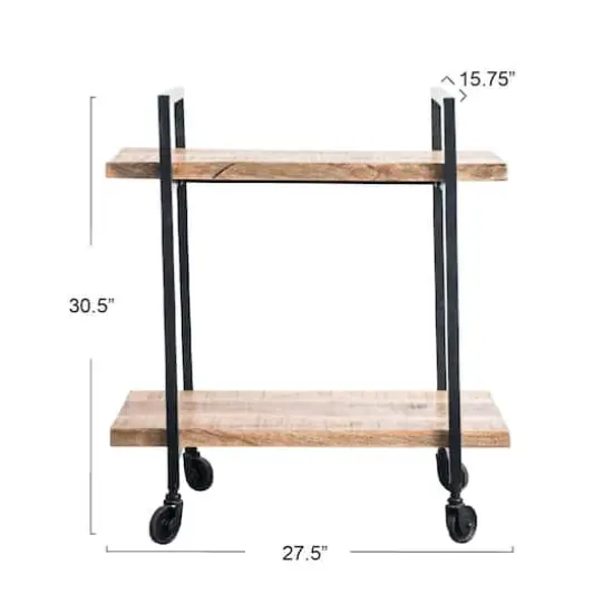 Hello Honey&reg; 30.5" Brown Mango Wood & Black Metal 2-Tier Cart {4}