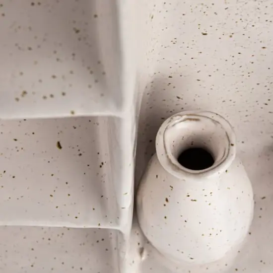 Hello Honey&reg; 8.5" Cream Stoneware Footed Shelf with 4 Compartments & Attached Vase with Reactive Glaze {10}