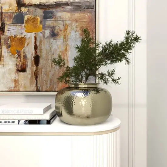 8" Gold Aluminum Brushed Vase with Hammered Top {7}