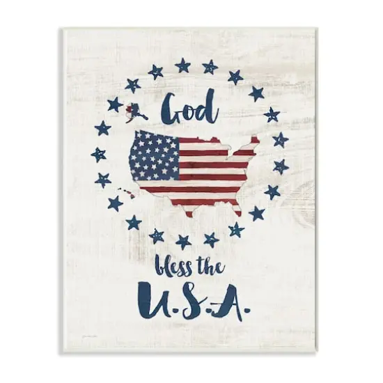 Stupell Industries God Bless the USA Stars and Stripes Americana Rustic Wood Look Sign, 10" x 15" {1}