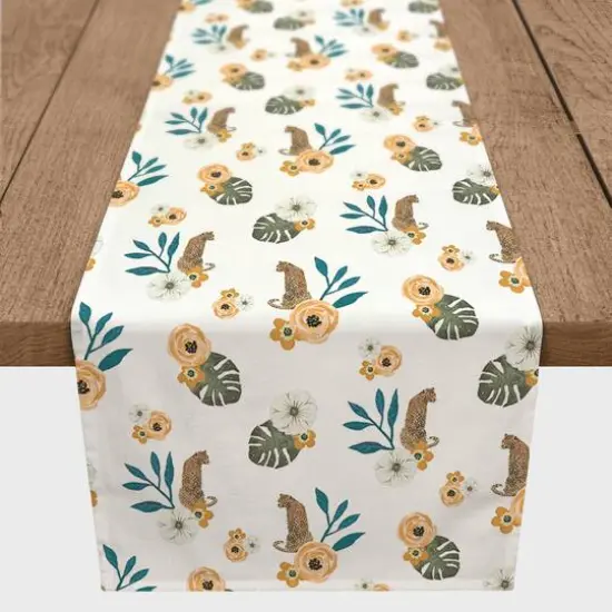 72" Tropical Jag Cotton Twill Runner White {1}