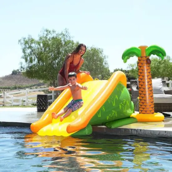 8.5ft. Inflatable Palm Tree Swimming Pool Slide with Sprinkler {1}