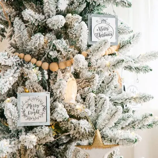 6ft. Pre-Lit Flocked Fir Artificial Christmas Tree, Warm White LED Lights {6}