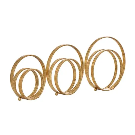 Gold Metal Geometric Layered Ring Sculpture Set {6}