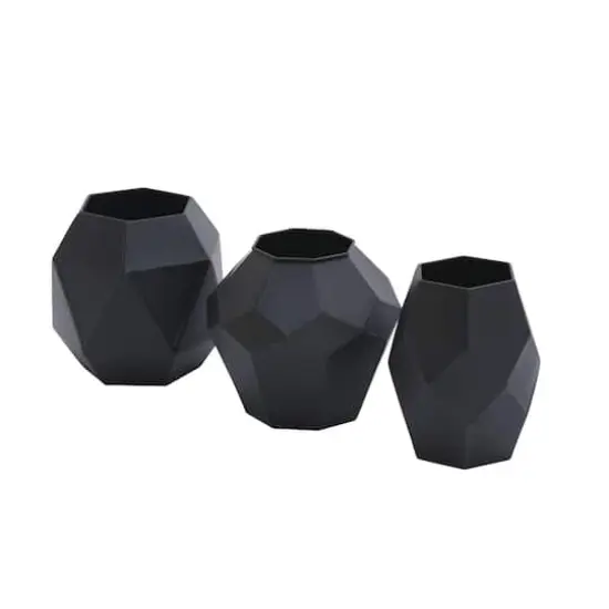 7" Black Metal Contemporary Vase Set {3}