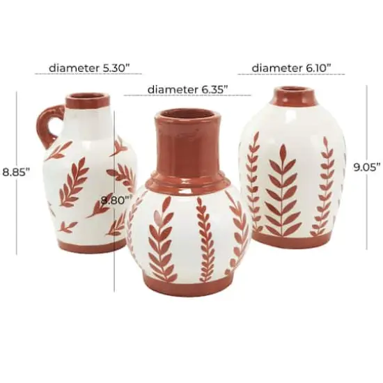 White Ceramic Floral Vase with Terracotta Colored Detailing Set {11}