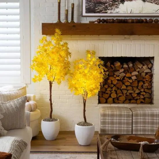 4ft. Pre-Lit Yellow Autumn Maple Artificial Fall Tree with 150 Warm White LED Lights {10}