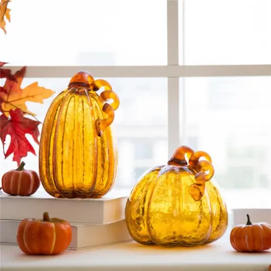Glitzhome&reg; Crackle Glass Pumpkin, Amber {9}