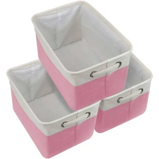 Sorbus 15" Cream Trimmed Twill Collapsible Storage Basket Set Pink {4}