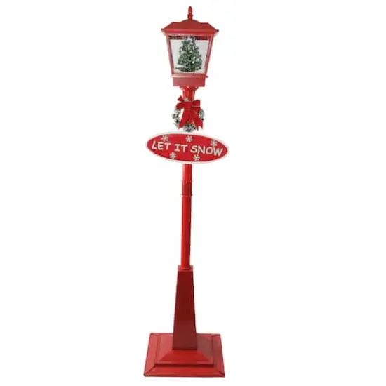 70.75" Musical Red Holiday Street Lamp with Christmas Tree Snowfall Lantern {1}