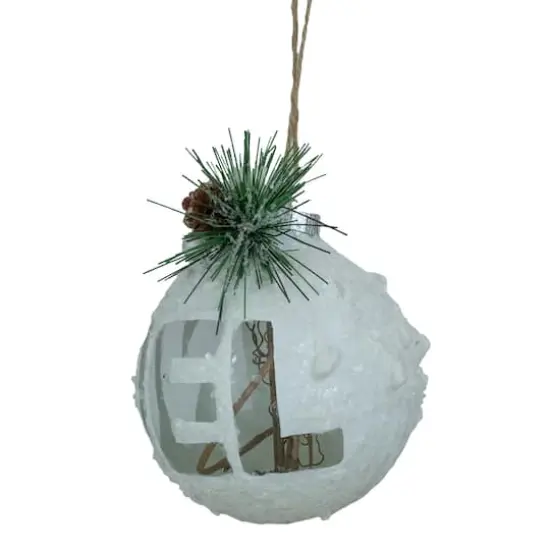 5" White Frosted NOEL with Holly and Berries Christmas Glass Ornament {3}