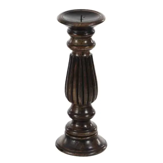Dark Brown Mango Wood Traditional Candle Holder Set, 3ct. {5}