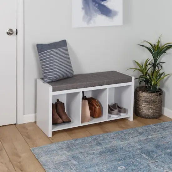 Honey Can Do White Cube Organizer Bench with Shoe Storage and Seat Cushion {4}
