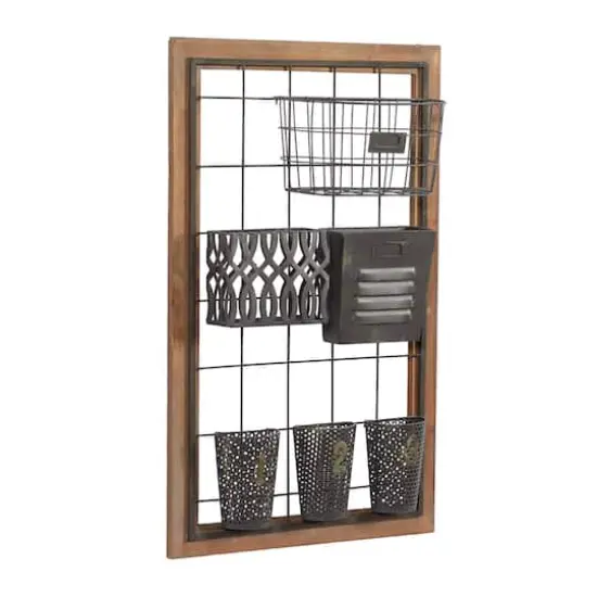 32" Brown Metal Farmhouse Magazine Rack Holder {3}