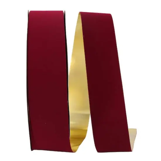 JAM Paper 2.5" x 100yd. Velvet Gold Back Ribbon Burgundy {1}