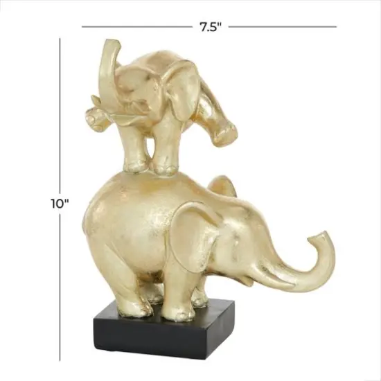 Gold Polystone Contemporary Elephant Sculpture, 10" x 8" x 6" {8}