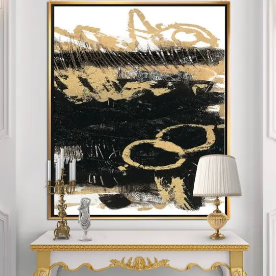 Designart - Gold and Black drift III - Modern Glam Canvas in Gold Frame {3}