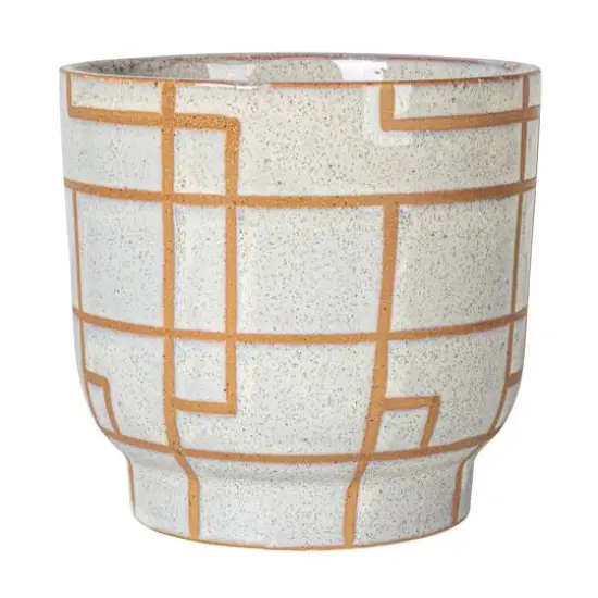 Hello Honey® 6" Cream & Brown Geometric Harmony Stoneware Planter {8}