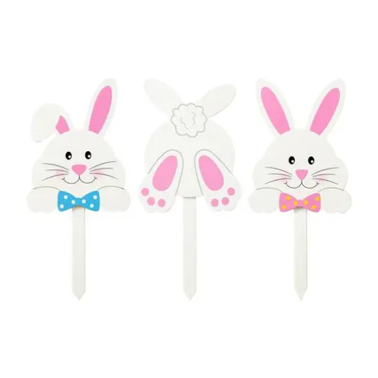 Glitzhome&reg; 15" Set of 3 Easter Wooden Bunny Pick or Yard Stake {1}