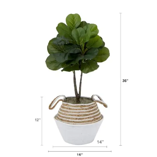 3ft. Artificial Fiddle Leaf Fig Tree With Handmade Cotton & Jute Woven Planter Set DIY Kit Cream {5}
