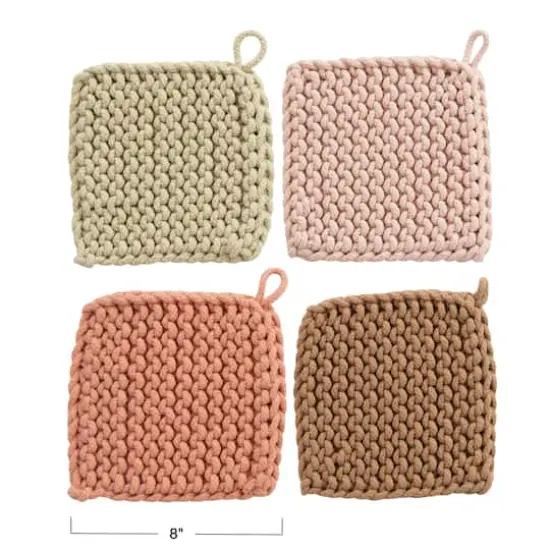 Hello Honey® Pink & Cream Square Cotton Crocheted Potholder Set {1}